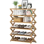 6 Tiers Natural Multi-purpose Bamboo Collapsible Folding Storage Shoe Rack Shelf Organizer 100cm