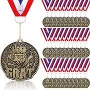 [Quelay] 30 Pcs Goat Medal Greatest of All Time Goat Pendant Champ Medal Funny Medals for Awards with Neck Ribbon Goat Award Necklace for Football Basketball Sports Tournament MVP Awards Collections