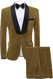 [Zylphorix] Mens Suits Velvet Tuxedo Suit 2 Piece Shawl Lapel Jacket Pants 1 Button Slim Tuxedo Suit Set