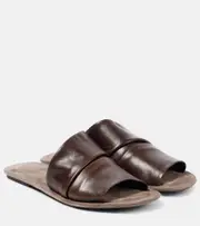 [Brunello Cucinelli] Brunello Cucinelli Ruched leather slides AU 7 brown
