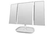 3 Fold Illuminated Mirror 3 Sides 10x Dressing Magnifying Glass Desktop Touch Electrodeless Dimming LED Lamp Mirror-White