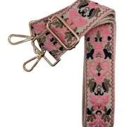 Pink Boho Parisian Tapestry Adjustable Crossbody Bag Purse Guitar Strap Silver