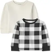 [The Children's Place] and Toddler Boy Long Sleeve Solid And Buffalo Plaid Thermal Top 2-Pack