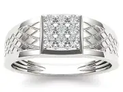 10K White Gold 0.33 Ct Natural Diamond Men's Cluster Wedding Ring