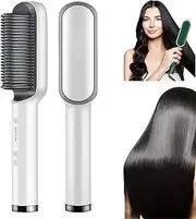 YINGD Negative Ion Hair Straightener Styling Comb, 2 in 1 Hair Straightener Brush and Curler, Portable Electric Straightening Comb with Ceramic Heated Surface, 5 Temp (White, One Size)