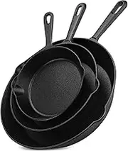 Provecta 3Pcs Pre-Seasoned Cast Iron Skillet Set 6/8/10in Non-Stick Frying Pans(1 Set of 3)
