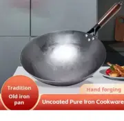 30cm Hand-Forged Iron Frying Pan - Traditional Non-Coated with Wooden Handle
