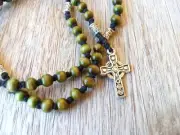 Wooden bead knotted cord rosary beads Catholic Christian Religious gifts.