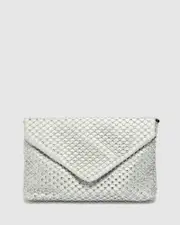 Silver Kylie Crystal Mesh Crossbody Bag