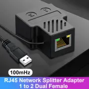 1 to 2 Dual Female RJ45 Network Splitter with USB Power Cable [Fast 100Mbps]