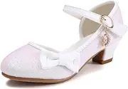 [Huicai] Girls Princess Shoes Sequins Cute Bow High Heels Wedding Dress Shoes Dance Festival Shoes