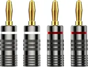 Banana Plugs for Speaker Wire Banana Plugs 2 Pairs/4 pcs,Banana Plug Connectors with Dual Set Screws,Red and White Aluminum Shell for AMP/Speakers/Onkyo Receivers/ Denon AVRs and Home Stereo Systems
