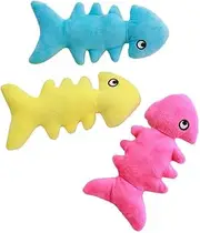 DAFORERAL Plush Fishbone Pet Toy Set, Squeaky Chew-Resistant Toy for Cats and Dogs, Interactive Biting Play, 3-Pack