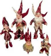 5PC Set - Christmas Handmade Holiday Posable Elves And Jester Figurines / Dolls