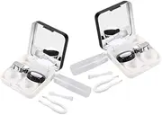 [COLLBATH] Women's Light Reading Lens Case Holder Lens Container with Mirror Tweezers Set Black