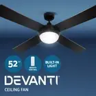 52'' Ceiling Fan With Light Remote Control Fans 4 Blades 1300mm Black Modern New