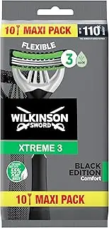Wilkinson Sword Xtreme 3 Black Edition Disposable Razors - Pack of 10, 3 Blades with Flexible Head, Flexible Comfort Technology, Full Shaving Protection