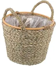 OKUMEYR Woven Storage Basket for Plants Compact Lightweight Decorative Flower Pot Basket with Handle Multi Purpose Sundries Organizer for Home Office Plant Planter Storage