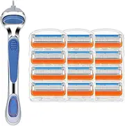 Mens Razor,Men's shaving set, equipped with a razor handle and 12 blades that can be refilled with a new version, suitable for sensitive skin with an ergonomic handle