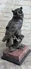 Large Art Deco Heavy Bronze Owl Bird Statue by Miguel Lopez Milo Detailed