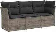vidaXL Garden Sofa Set - 3 Piece Grey Poly Rattan with Cushions - Modular Outdoor Lounge for Patio/Garden/Terrace