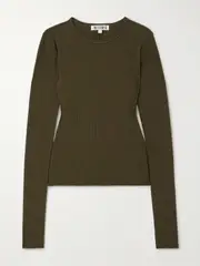 [ÉTERNE] ÉTERNE - Ribbed Jersey T-shirt - Army green - small small Green