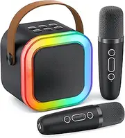 Karaoke Machine for Kids Adults, Portable Bluetooth Mini Karaoke Microphone Singing Speaker with 2 Wireless Mic and Light,Toys for All Smartphones,Birthday, Family,Home Party (Black)