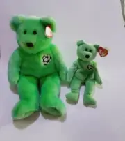RARE Ty Beanie Baby "KICKS" BEAR Retired with Tag Errors 1998 -SET OF 2