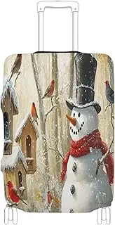 [Joisal] Christmas Cow Lights Luggage Covers Tsa Approved Fit 18-32 Inch Luggage, Travel Essential, Charming Winter Snowman, S 18-20 in