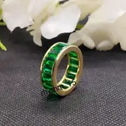 6*4mm Emerald Cut Simulated Classic Green Emerald Men's Wedding Ring Silver 925