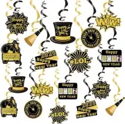 Pack Of 30 Pre-Assembled 2025 Happy New Year Hanging Swirls Decorations New Eve