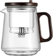 Brewing Vessel, All-Glass Interior, Full Glass Liner, Teapot with Tea Infuser, Walnut Wood Handle, 800ml