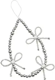 Silver Bow Phone Charm Strap Wristlet with Bowknot Decorative Smartphone Cell-phone Wrist Straps Bracelets for Women Teen Girls Beaded Keychain Wristlet Beaded Phone Lanyard Chain for Purse Wallet