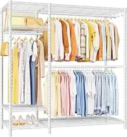 [Ulif] F7 Garment Rack, Heavy Duty Clothes Rack, Clothing Racks for Hanging Clothes, 6-Tiers Freestanding Portable Closet Storage Rack 58'' W × 14.6'' D × 76.6'' H, Max Load 800 Lbs, White