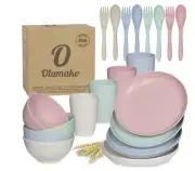 20 pcs Lightweight & Unbreakable Dinnerware Set Wheat Straw Fiber Plate Cup Bowl
