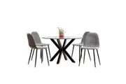 Rylee 120cm Black Round Table w/ 4 Halsa Chairs Dining Set - Grey Marle