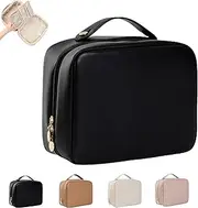 [Generic] Obviously Multi-Compartment Toiletry Cosmetics Bag, PU Leather Large Capacity & Portable Hanging Toiletry Bag. Travel Makeup Pouch for Women (Black)