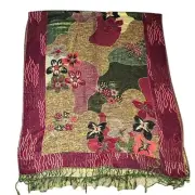 Oblong Christmas Decor Table Runner Burgundy Gold Green Floral Abstract Metallic