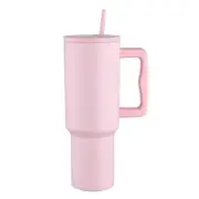 40 Oz Tumbler With Handle And Straw Lid, Reusable Stainless Steel Insulated Travel Mug Leakproof Iced Coffee Cup For Outdoor Sports Color Pink