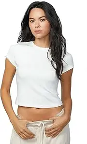 [SPRUCE INT] Crop Top for Women - Soft Stretchy Modal Baby Tee Wrinkle Free Fitted Summer Short Sleeve Tshirt for Workout