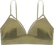 [ANRIO] Satin Silk Seamless Bras for Woman Wireless Underwear Sleep Removable Padded Bralette Thin Triangle Cup Brassiere (Color : Green, Size : S/Small)