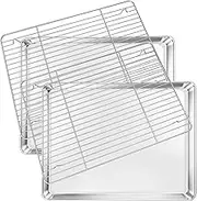 Deedro Baking Sheet & Rack Set [2 Sheets + 2 Racks], Stainless Steel, 16 x 12 x 1 Inch, Heavy Duty, Non-toxic, Easy Clean