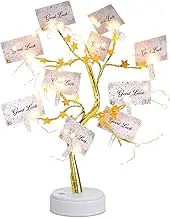 Coume Money Tree Gift Card Holder LED Lights Tabletop Display Tree with 15 Clear Clips Gold Silver Display Birch Twig for Money Wedding Photo Birthday Card Holder