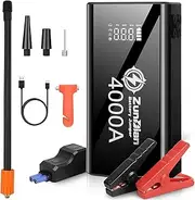 Car Jump Starter with Air Compressor, ZunDian Q7 4000A Peak Portable Battery Jump Starter with 150PSI Tire Inflator, 12V Auto Lithium Jump Box, Up to 10.0L Gas/8.0L Diesel, Jumper Cables,USB QC 3.0