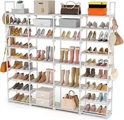[ROJASOP] Large Shoe Rack Organizer for Entryway Closet 64-68 Pairs 9-Tier Heavy Duty Tall Garage Shoe Rack Shoe Shelf Shoes Storage with 18 Pcs Removable Side Hooks for Bedroom and Garage White