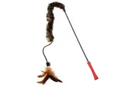 GIGWI CATWAND FEATHER TEASER PLUSH TAIL & TPR HANDLE
