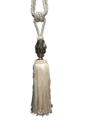 Pair 2 pieces Curtain Tie Backs - 30cm Tassel with Glass and Gold Top and Ribbons - Cream