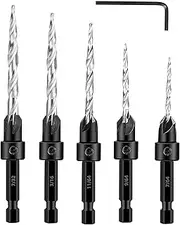 Wood Countersink Drill Bit Set (5pcs), 4, 6, 8, 10, 12 Conical High Steel Drill Bits with 1/4" Hex k, Hex Key Black A
