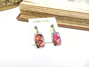 Retro 80s New Old Stock Silver Tone Pink Abalone Dangle Earrings L13