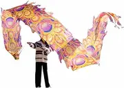 Feather Pattern 3D Dragon Head Ribbon Streamer Outdoor Fitness Dragon with Swing Rope Combo Dance Streamer for Folk Dance Shows